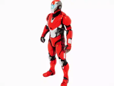 Red Silver Futuristic Power Armor 3D model