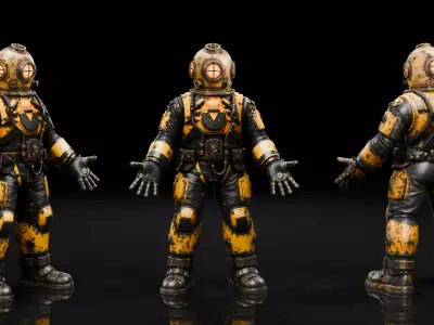 Steampunk Deep Sea Diver - Rigged Low-poly 3D model