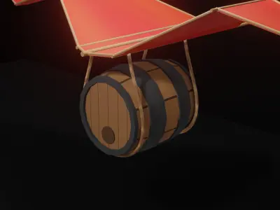 flying barrel gaming asset hand painted model Low-poly 3D model