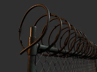 Barricade Fence with Razor Wire 3D model