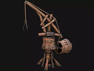 Medieval Crane Steampunk Quarry Low-poly 3D model