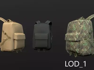 Backpack 2 LODs 3 colors Low-poly 3D model
