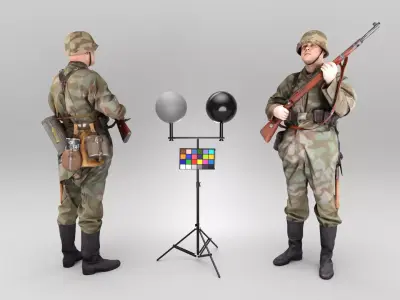 German Wehrmacht soldier with gun 436 Low-poly 3D model