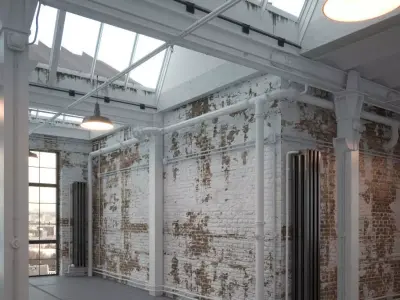 Old vintage industrial Loft Studio Apartment with brick walls 3D model