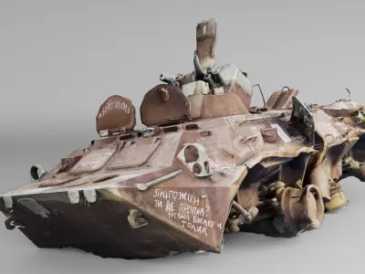 Destroyed BTR-80 wheeled amphibious armoured personnel carrier 3D model get