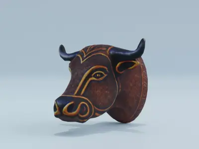 Head Bull Ornament Wooden Low-poly 3D model
