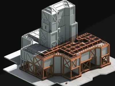 Medieval Low Poly Building  Castle Wooden Village Stone House 19 Low-poly 3D model