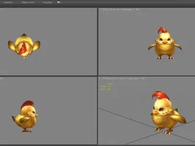 Cartoon yellow chicken - red cockscomb Low-poly 3D model