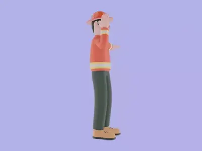 Stylized 3D Firefighter Giving Stop Sign - Cartoon Fireman 3D model