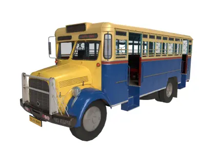 Indian Bus with interior - 1964 vintage model mid poly 3D model