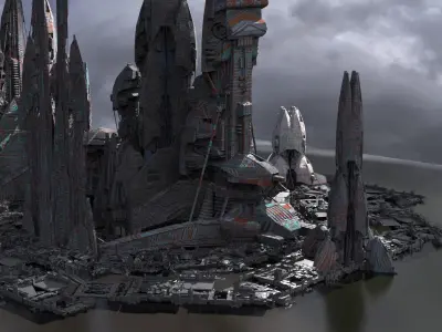 Alien Moon base Tower Ship designs 3D model