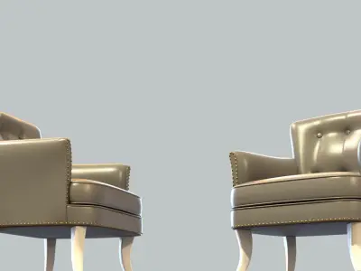 Vintage Chair Grey Leather Upholstery White Painted Legs 3D model