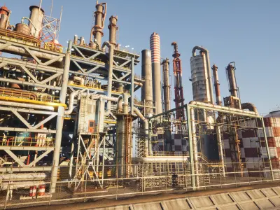 Modular Industrial Refinery in Japan   Low-poly 3D model