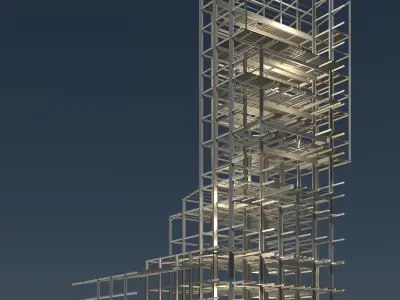 Factory tower structure in section cut 25i04 3D model