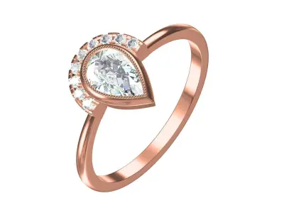 Antique pear cut with nine round white brilliant Diamond Ring 3D print model