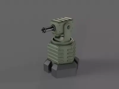 PBR Turret Gun 03 Green Low-poly 3D model