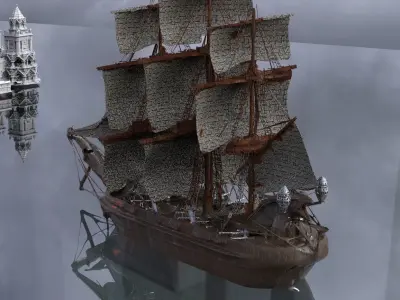 Frigate Ship improved 3D model 3D model