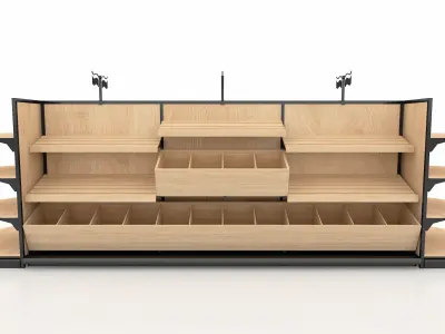 Shelf 3D model 7 wooden with shelves 3D model