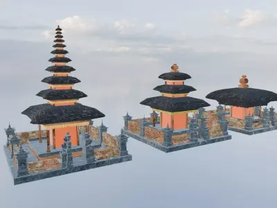 Pura Bali temple indonesian base asset library Low-poly 3D model