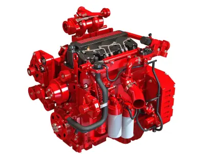 Red Heavy Duty Diesel Engine 3D Model 3D model