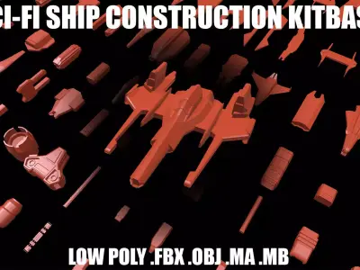 Low Poly Kit Bash Sci-FI Ships Low-poly 3D model