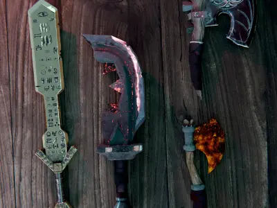 4 BATTLE WEAPONS Low-poly 3D model