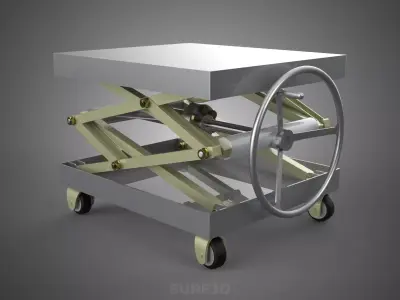 VINTAGE INDUSTRIAL JACK SCISSOR LIFT TABLE STEEL CART TURN WHEEL 3D model