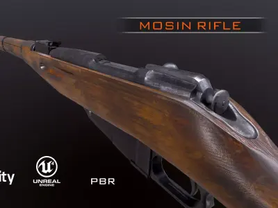 Mosin WW2 USSR rifle PBR Low-poly 3D model