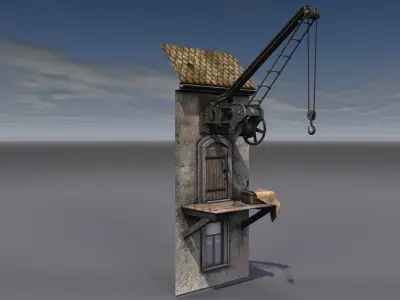 Old port crane on the wall 3D model