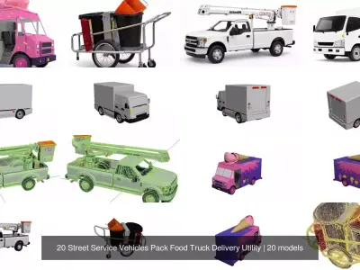 20 Street Service Vehicles Pack Food Truck Delivery Utility