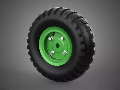 PNEUMATIC RUBBER WHEEL TIRE RIM TREAD TYRE HUB CART LUG GREEN 3D model