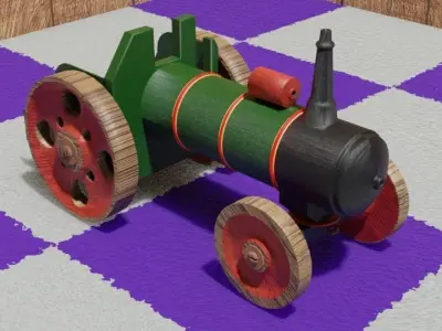 Old Painted Wooden Toy Tractor 3D model