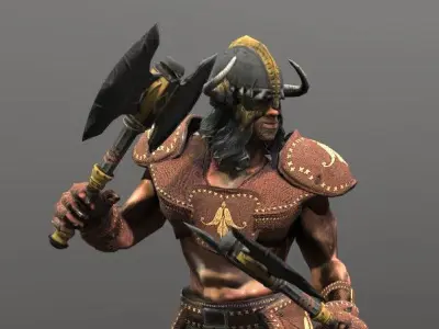 Barbarian man with gun Low-poly 3D model