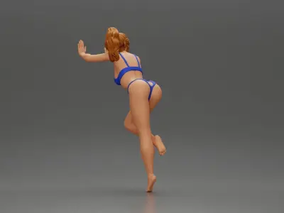 Woman in a bikini leaning on the car with her hands on the beach 3D print model
