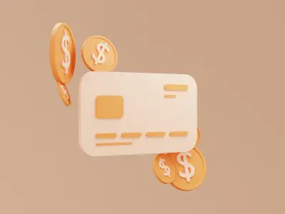 3D Illustration bank card with dollar coin 3D model