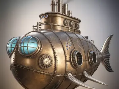 Steampunk Nautilus A Retro-Futuristic Submarine 3D model