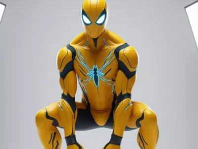 Yellow Spider Hero 3D Model Neon Web Urban City Background Low-poly 3D model