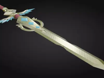 Golden Sword with crystals Free low-poly 3D model