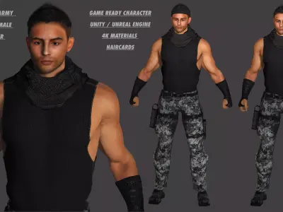 AAA 3D MALE ARMY CHARACTER 01 - HUMAN RIGGED GAME READY Low-poly 3D model