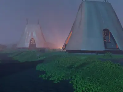 Misty Village At Dusk 3D model