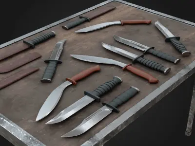 Combat Knife Collection Low-poly 3D model