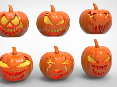 Holloween scary pumpkins pack of 6  3D print model