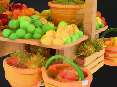 Low Poly Colorful Village Market Stall  Stylized Game Asset Low-poly 3D model