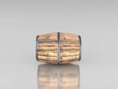 Wooden Barrel Low-poly 3D model 2