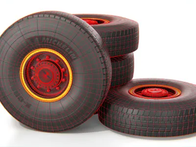 Heavy Duty Truck Tire with Rim Low-poly 3D model