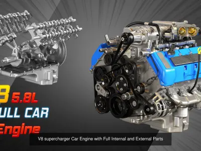 V8 Supercharger with Disassembled Car Engine 3D Model Pack