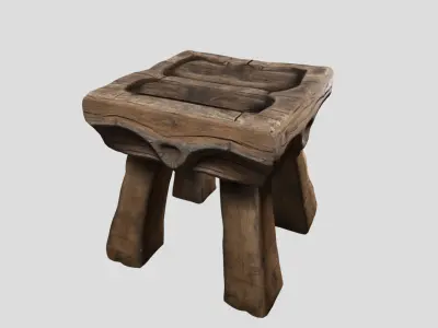 Medieval Rustic wooden Stool Low-poly 3D model