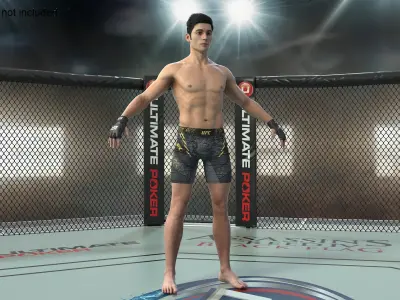 UFC MMA Fighter Character A-Pose Fur 3D model