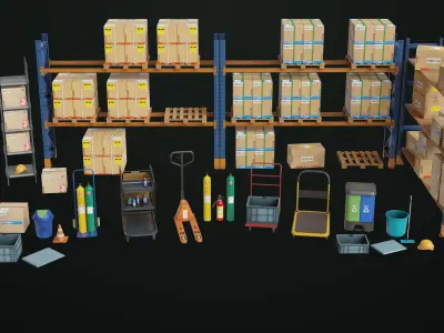 Cargo Pallet Trucks and Set Properties Single Mat PBR Unity UE  Low-poly 3D model