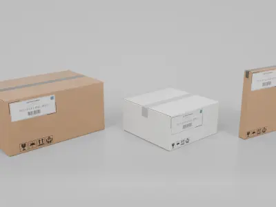 White and Standard Cardboard Box Trio - Rigged and Customizable 3D Model Pack